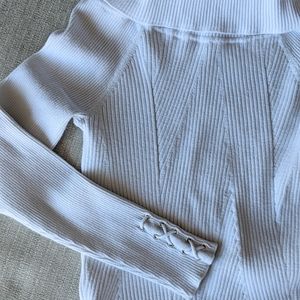 WHBM white sweater w/lace-up sleeves